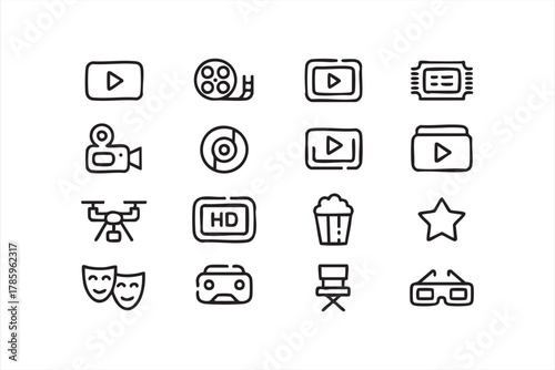 Vector cinema and entertainment icons for film and media design themes