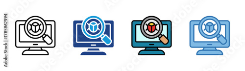 Bug Detection icon set multiple style collection