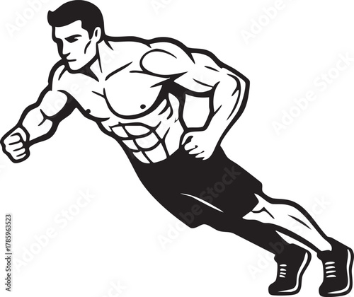 Silhouette of a muscular man doing push-up exercise