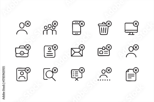 Minimalist vector illustration of account removal and delete icons