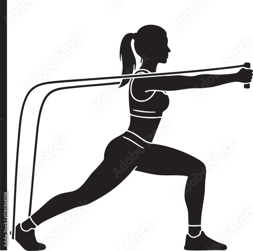 Silhouette of a woman exercising with resistance band