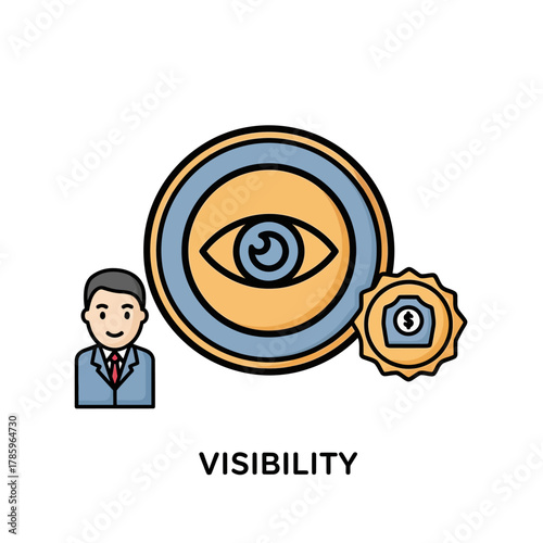 Visibility concept with eye icon and person illustration.