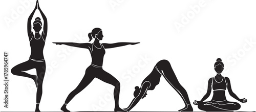 Silhouette of women performing different yoga poses
