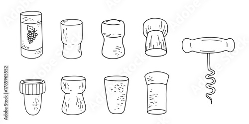 Wine cork vector hand drawn doodle illustration isolated on white background. Alcohol bottle stopper