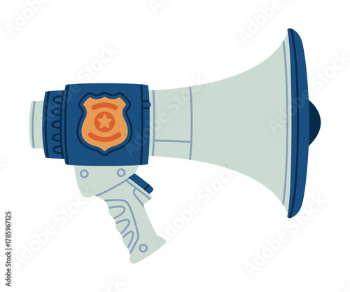 Megaphone as Police Equipment and Professional Policeman Object Vector Illustration