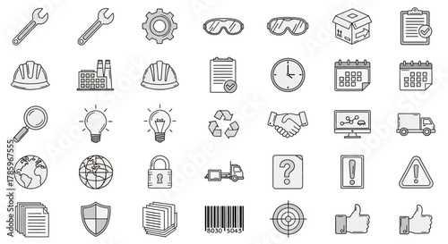 Collection of Industrial and Business Icons for Design Projects.