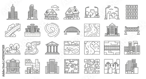 Collection of various buildings and architectural structures.
