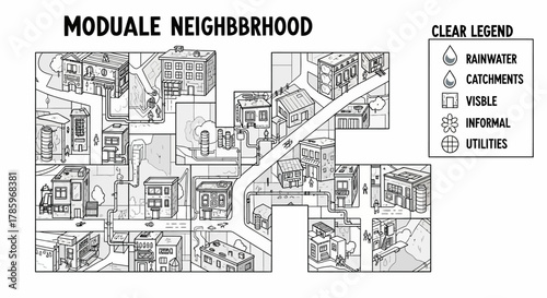 Modular Neighborhood Plan with Infrastructure and Buildings.