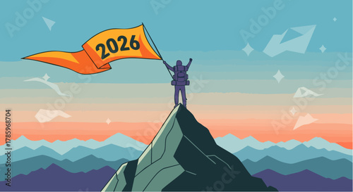 Person Achieves Goal, Reaching Summit, Celebrating Success, Year 2026.