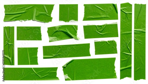 set of green adhesive torn tape isolated transparent png background,Paper tape
