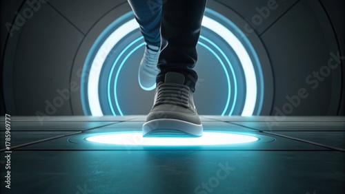 Stepping into a Glowing Portal with Futuristic Sneakers