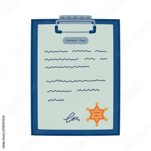 Clipboard with Document as Police Equipment and Professional Policeman Object Vector Illustration