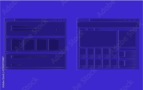 abstract blue web page design layouts with different content blocks and placeholders showing website structure for ui ux design and digital interface planning