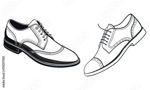 Classic wingtip brogue shoes hand drawn sketch