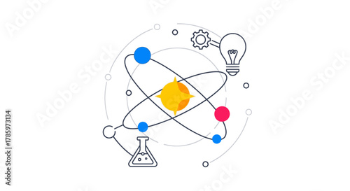 Atomic Structure and Scientific Discovery Illustration.