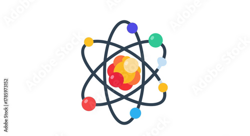Atomic Structure Model with Electrons Orbiting Nucleus.