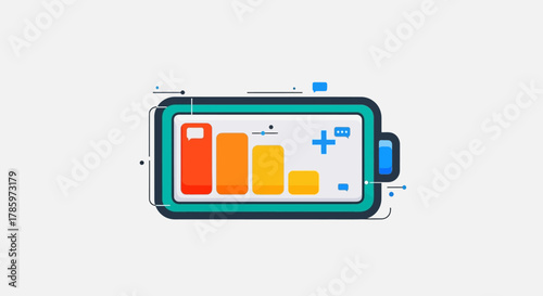 Battery Life Depletion Illustration with Colorful Bars.
