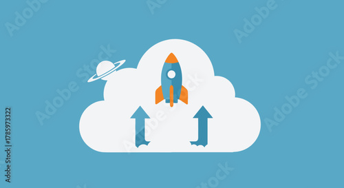 Cloud Rocket Launch - A Digital Illustration of Innovation.