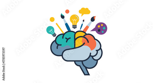 Creative Brain Illustration Depicting Ideas and Innovation.