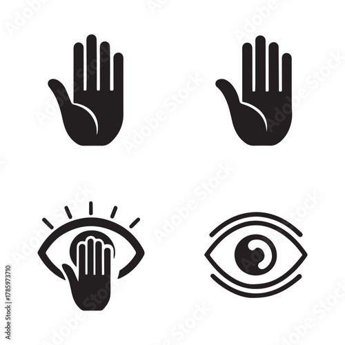 Human Body Senses and Hand Gestures Icons, Touch, Sight, Hearing Vector black colour vector design and white background (1).eps