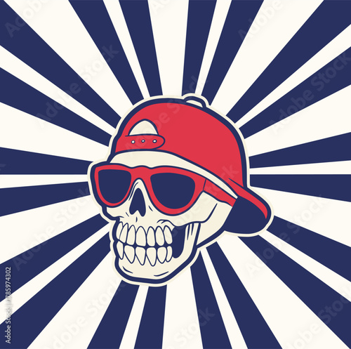 White Skull Wearing Backwards Cap.