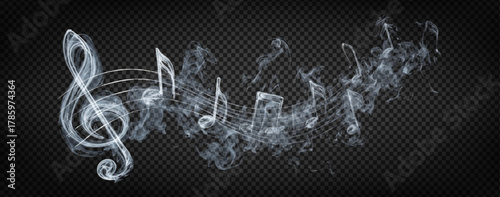 Vector smoke music notes isolated on the transparent background.