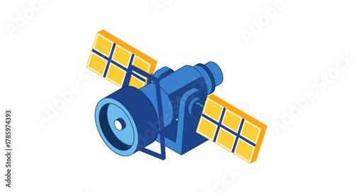 Isometric Satellite Icon for Global Communication and Space Exploration.