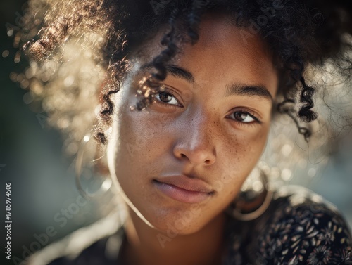 Young woman with curly hair...