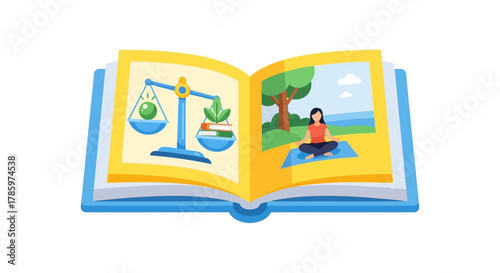 Open Book Illustrating Balance and Mindfulness Concepts.