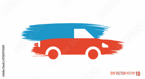 Red car with blue brush stroke illustration.