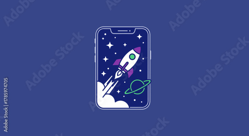 Rocket Launching from Phone Screen into Space.