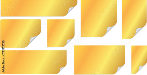 A collection of gold rectangular stickers and labels