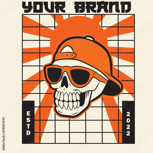 White Skull Wearing Backwards Cap.