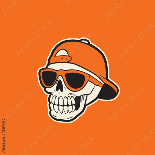 White Skull Wearing Backwards Cap.