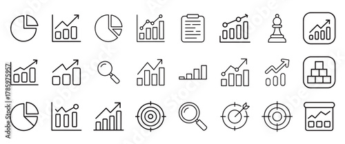 Collection of business and finance icons for data analysis and strategy