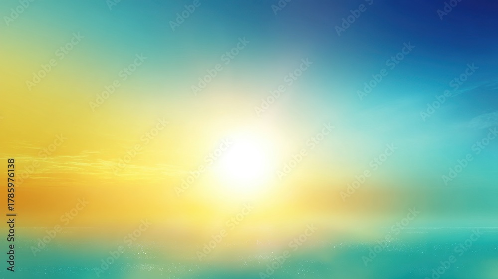 Obraz premium Vibrant Sunrise Over Calm Ocean Waters with Soft Clouds and Gradual Color Transition from Blue to Warm Yellow and Orange Hues in Scenic Landscape