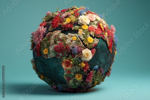 A globe intricately covered...