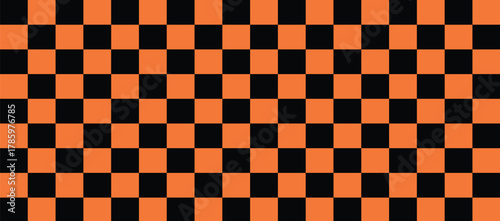 Orange Black Checkerboard Pattern — Retro Geometric Vector Background with Bold Squares for Modern Art, Posters, and Design Projects
