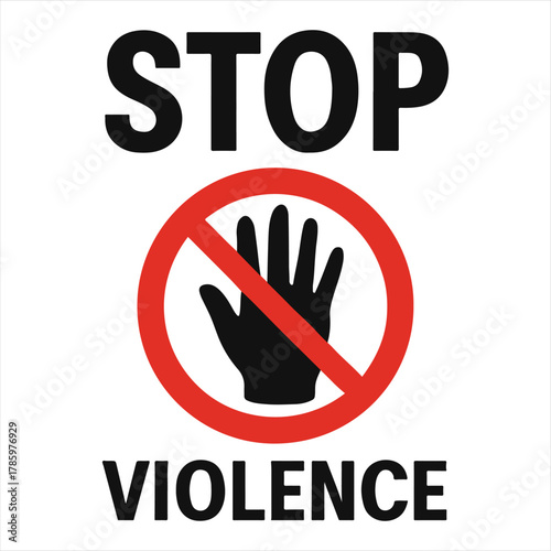 Stop violence symbol with open hand inside a red circle and diagonal line