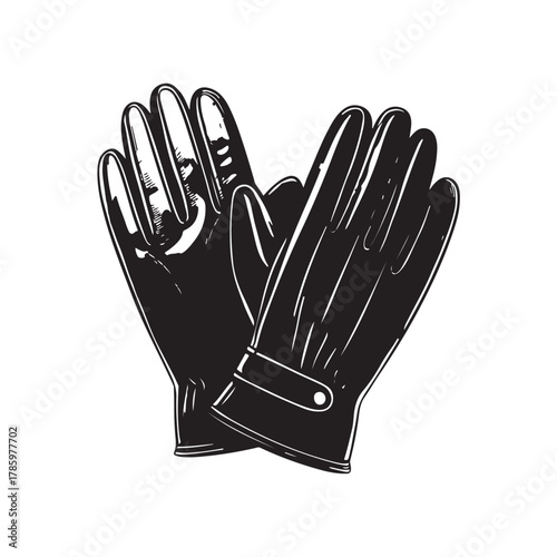 Black Colour gloves Vector Illustration, Solid White Background (8).eps