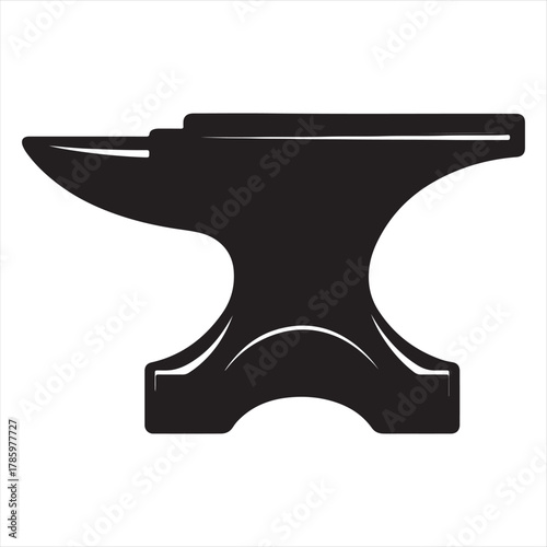 Classic black silhouette of a traditional blacksmith anvil with a horn and flat face isolated on a white background