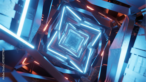 Fototapeta Naklejka Na Ścianę i Meble -  Abstract neon geometric tunnel