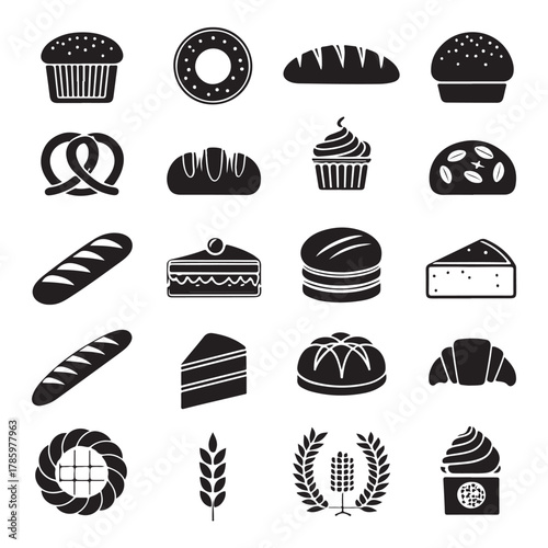 Bread and Bakery Food Icons Silhouettes ? Black and White Minimalist Vector Set (2).eps