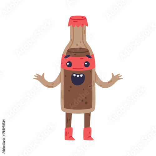 Funny Coke Bottle Character with Smiling Face Vector Illustration
