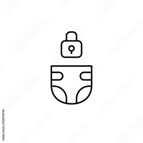 Baby diaper and lock. Child safety, parental control. Pixel perfect, editable stroke vector icon