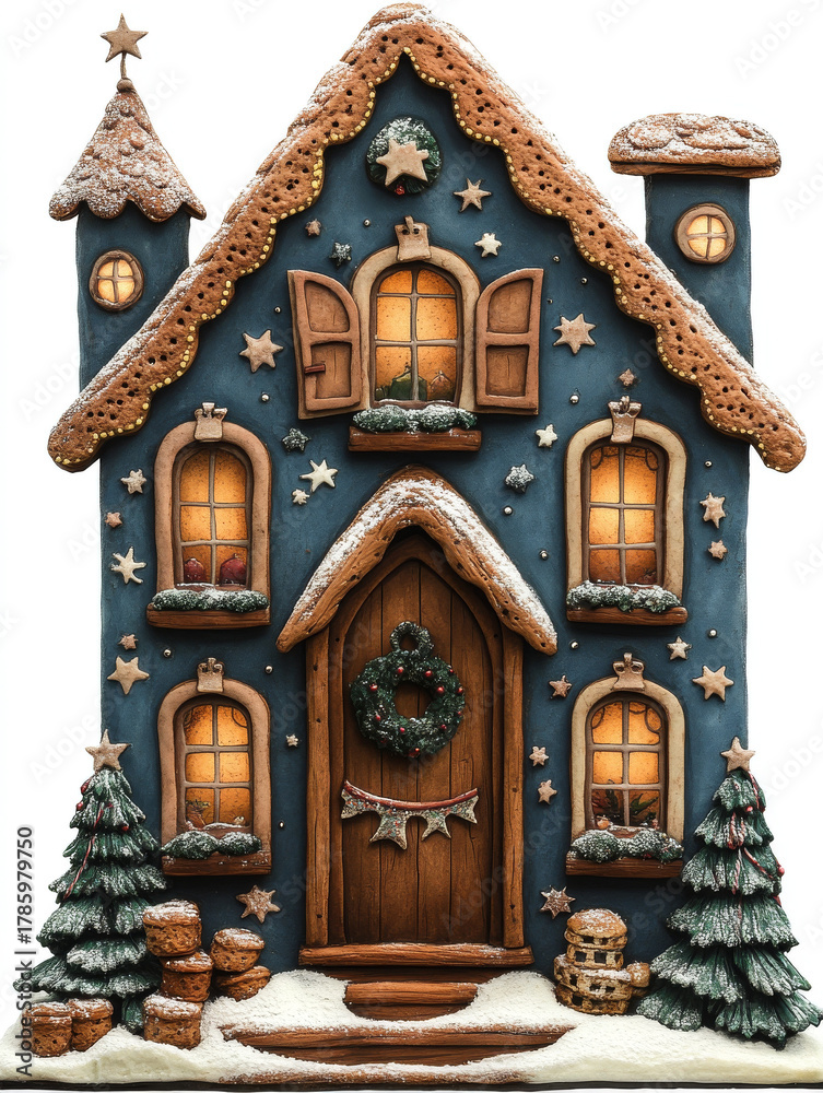 Fototapeta premium illustration of a gingerbread house with christmas decoration