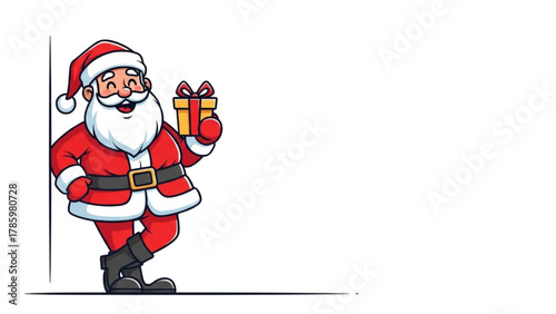 Merry traditional character joyfully presents a beautifully wrapped gift, embodying the spirit of celebration and generosity