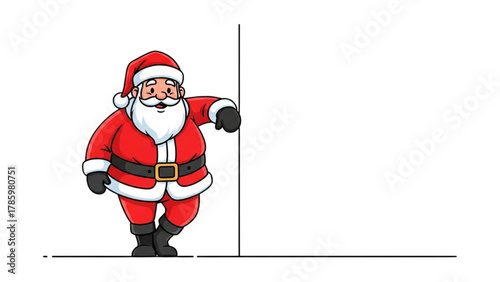 Jolly cartoon Santa character leaning playfully, embodying the festive spirit of Christmas joy and holiday cheer