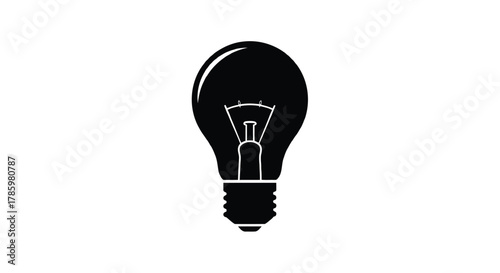 A simple black silhouette of an incandescent light bulb with its filament visible against a clean white background