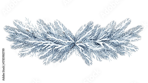 Elegant Snowy Pine Boughs Festive Holiday Border Element Illustration